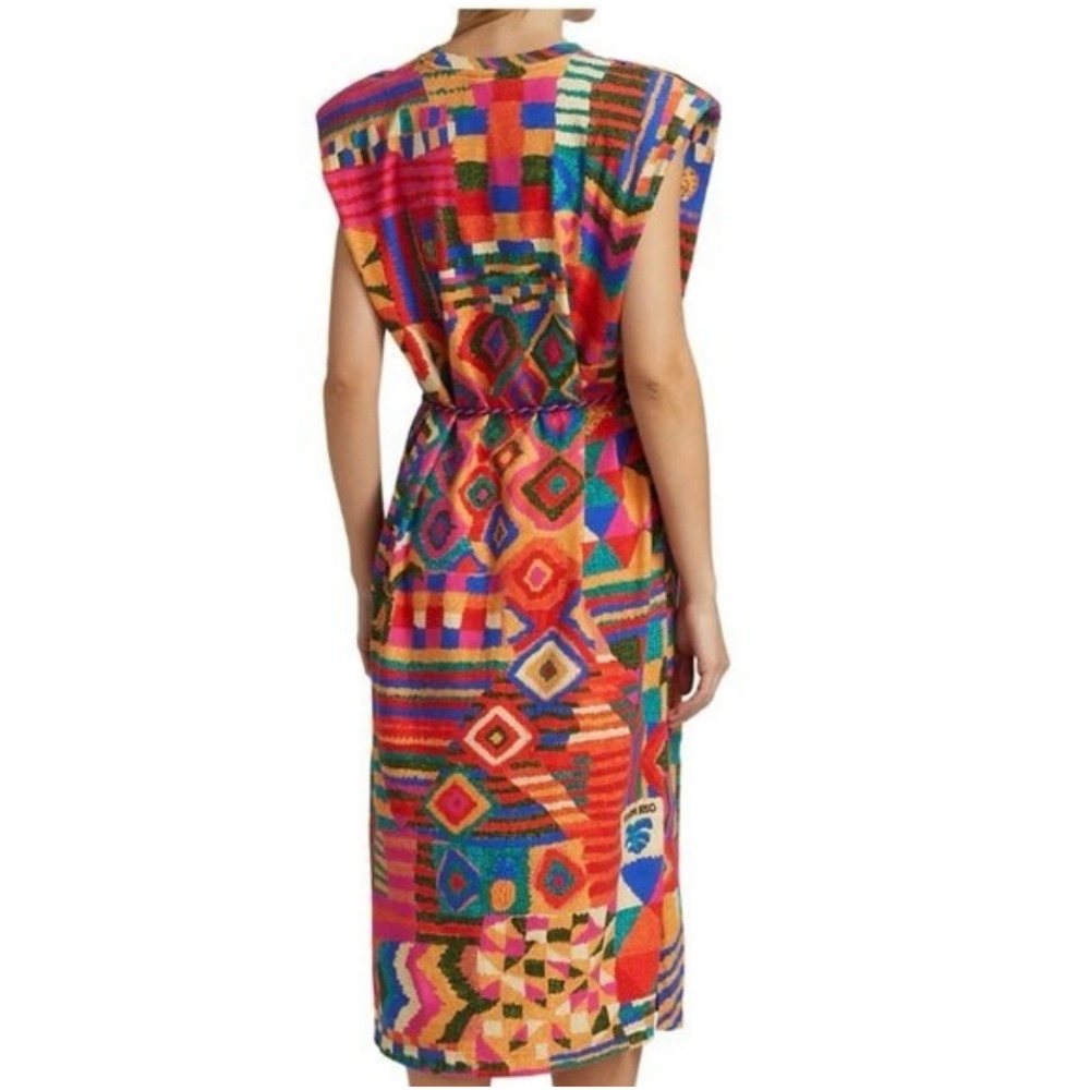 Farm Rio Patchwork Print Sleeveless Midi Dress Multi-Color Braided Tassel Belt - Picture 12 of 12